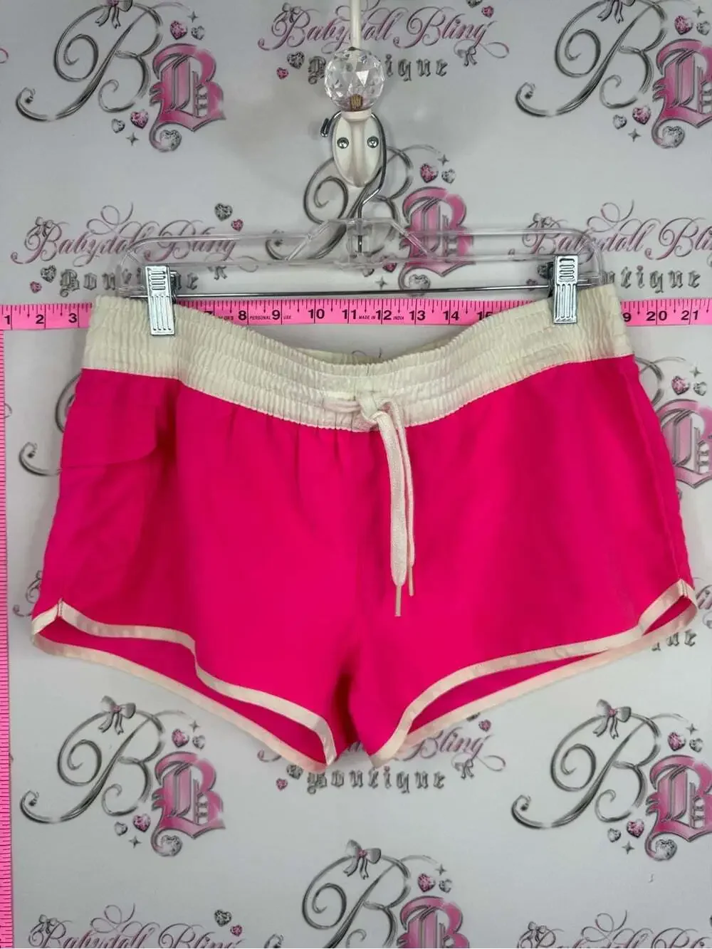 G 21 shorts swim Women's Hot Pink Drawstring Athletic Shorts with Cream Trim